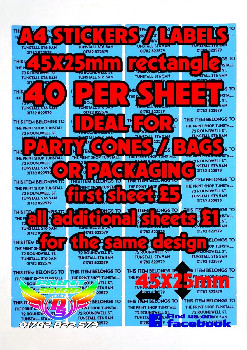 A4 STICKERS / LABELS Blue X40 45x25mm