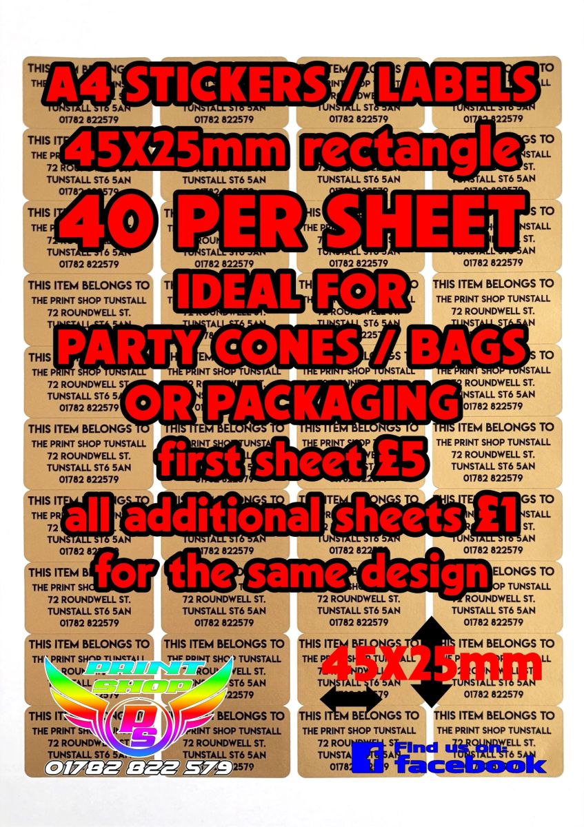 A4 STICKERS / LABELS Gold X40 45x25mm