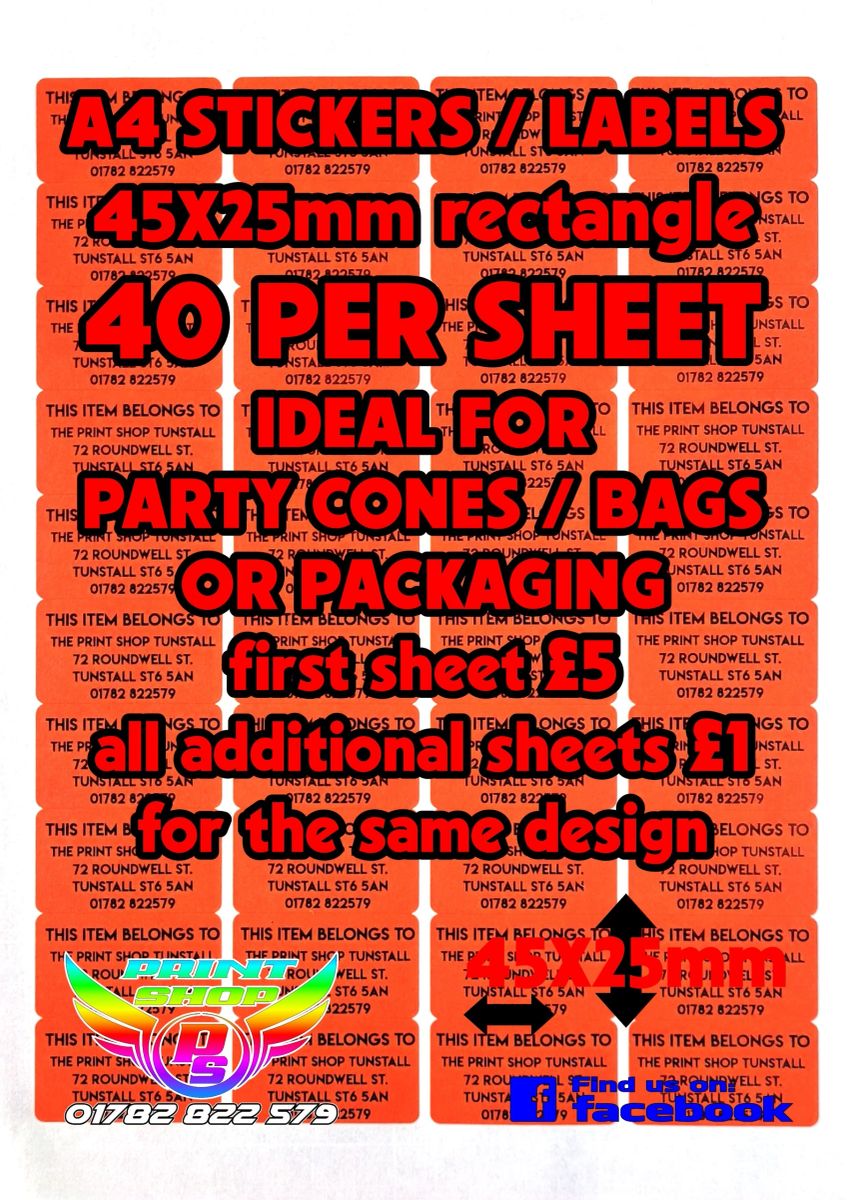A4 STICKERS / LABELS Red X40 45x25mm