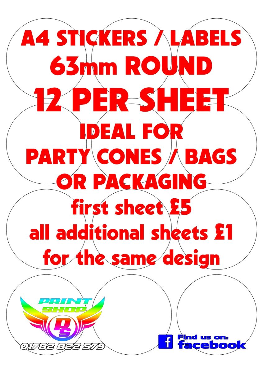 A4 STICKERS / LABELS Round X12 63mm