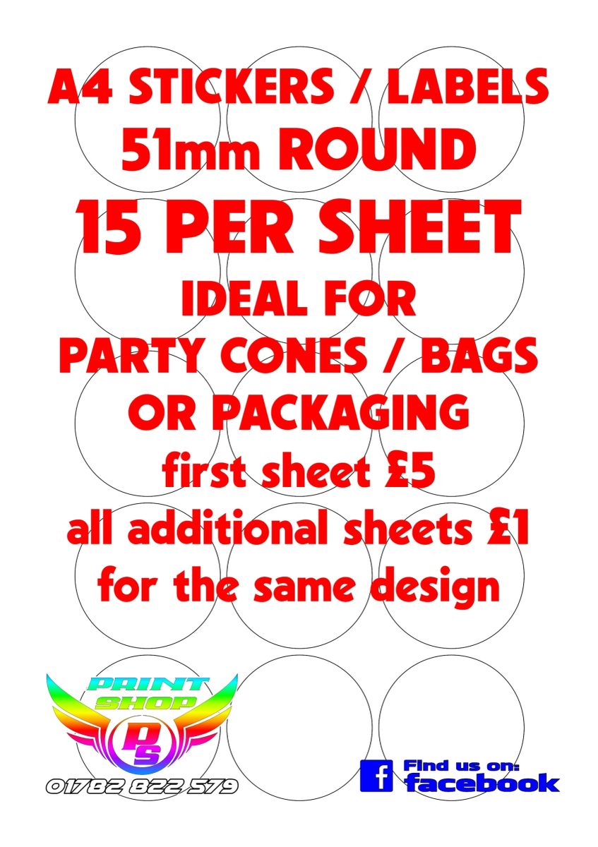 A4 STICKERS / LABELS Round X15 51mm