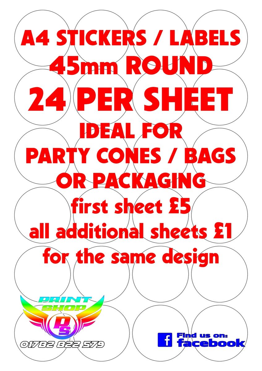 A4 STICKERS / LABELS Round X24 45mm