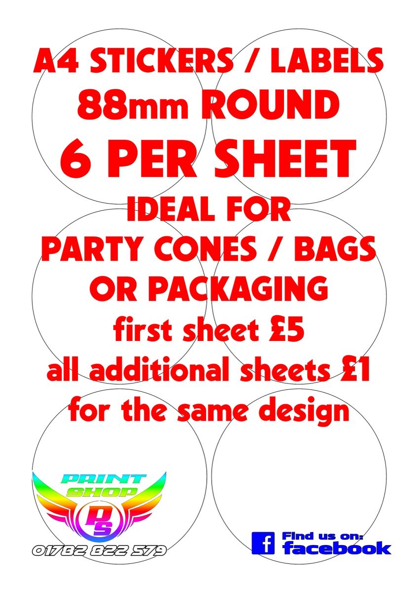 A4 STICKERS / LABELS Round X6 88mm