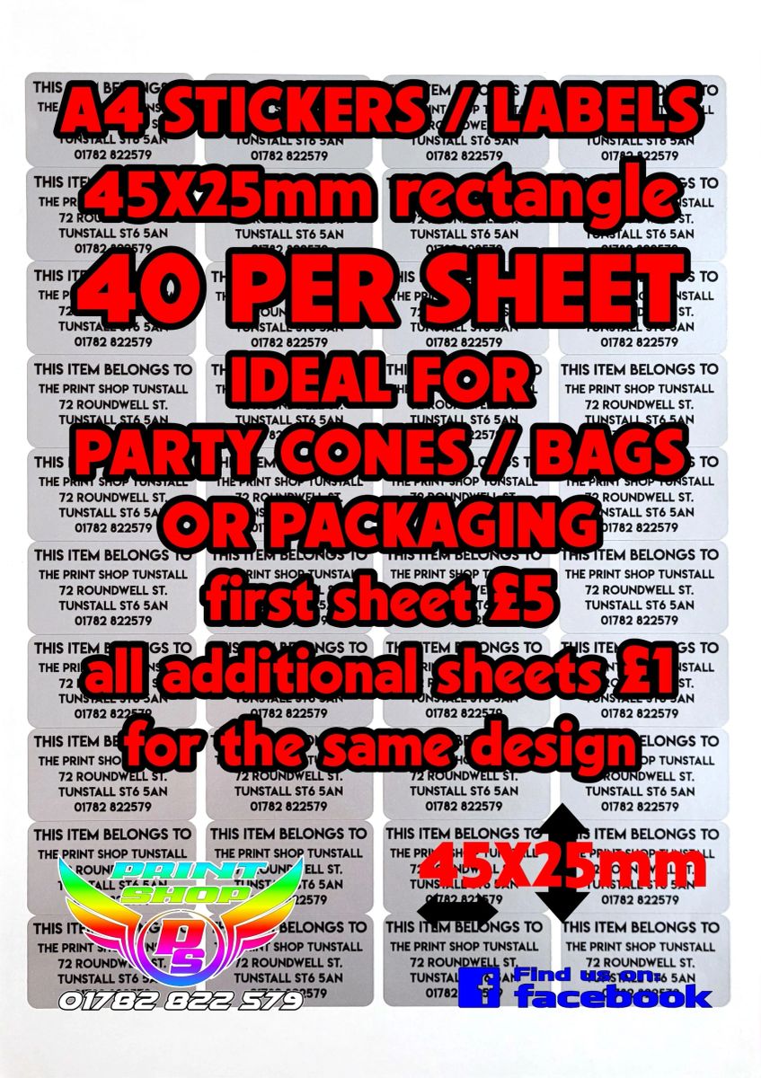 A4 STICKERS / LABELS Silver X40 45x25mm