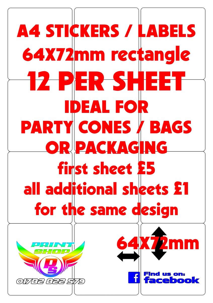 A4 STICKERS / LABELS X12 64x72mm