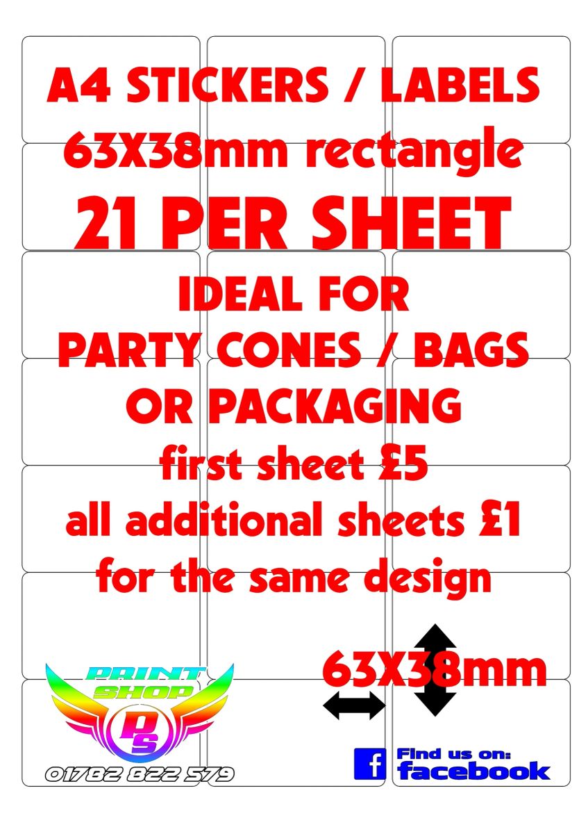 A4 STICKERS / LABELS X21 63x38mm