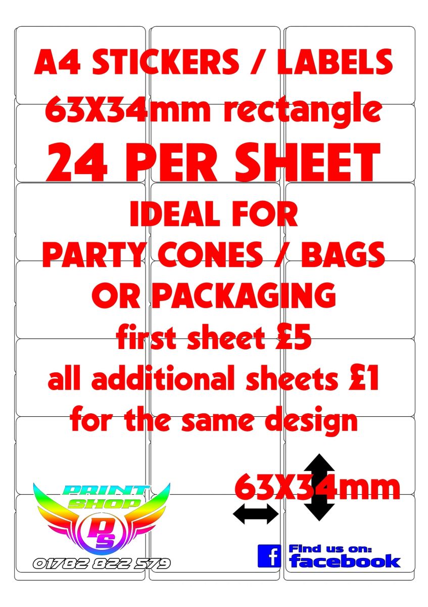 A4 STICKERS / LABELS X24 63x34mm