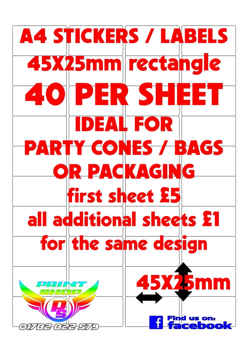 A4 STICKERS / LABELS X40 45x25mm