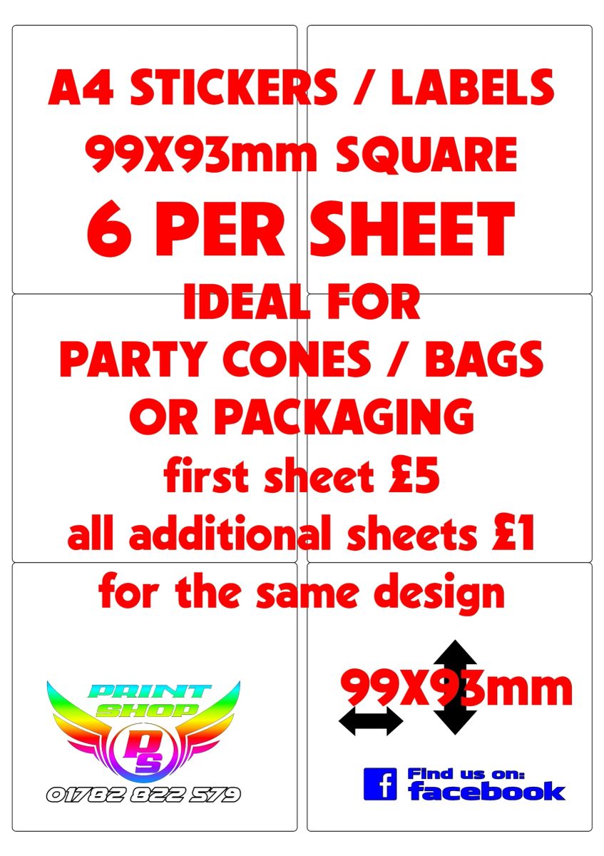 A4 STICKERS / LABELS X6 99x93mm