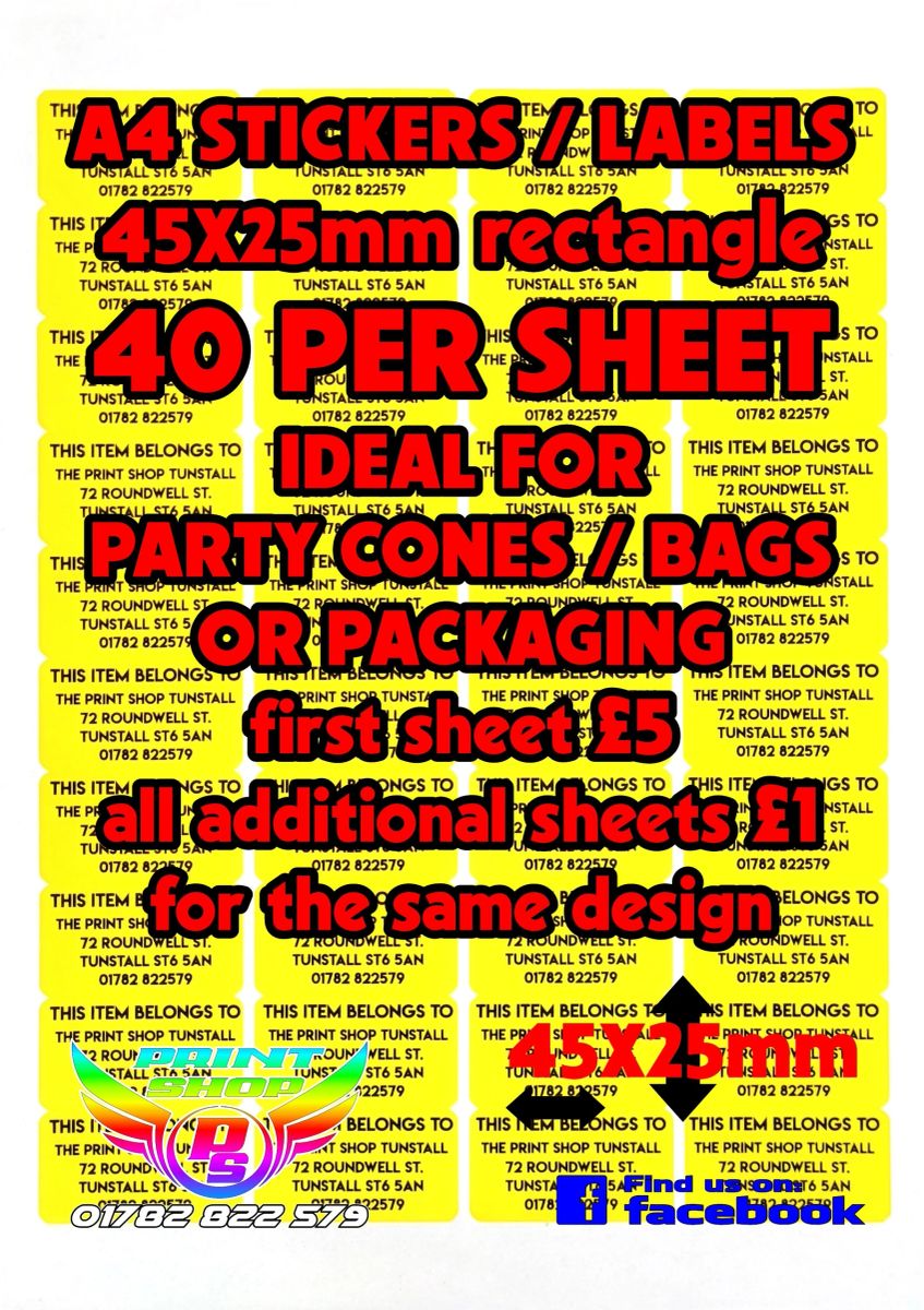A4 STICKERS / LABELS Yellow X40 45x25mm