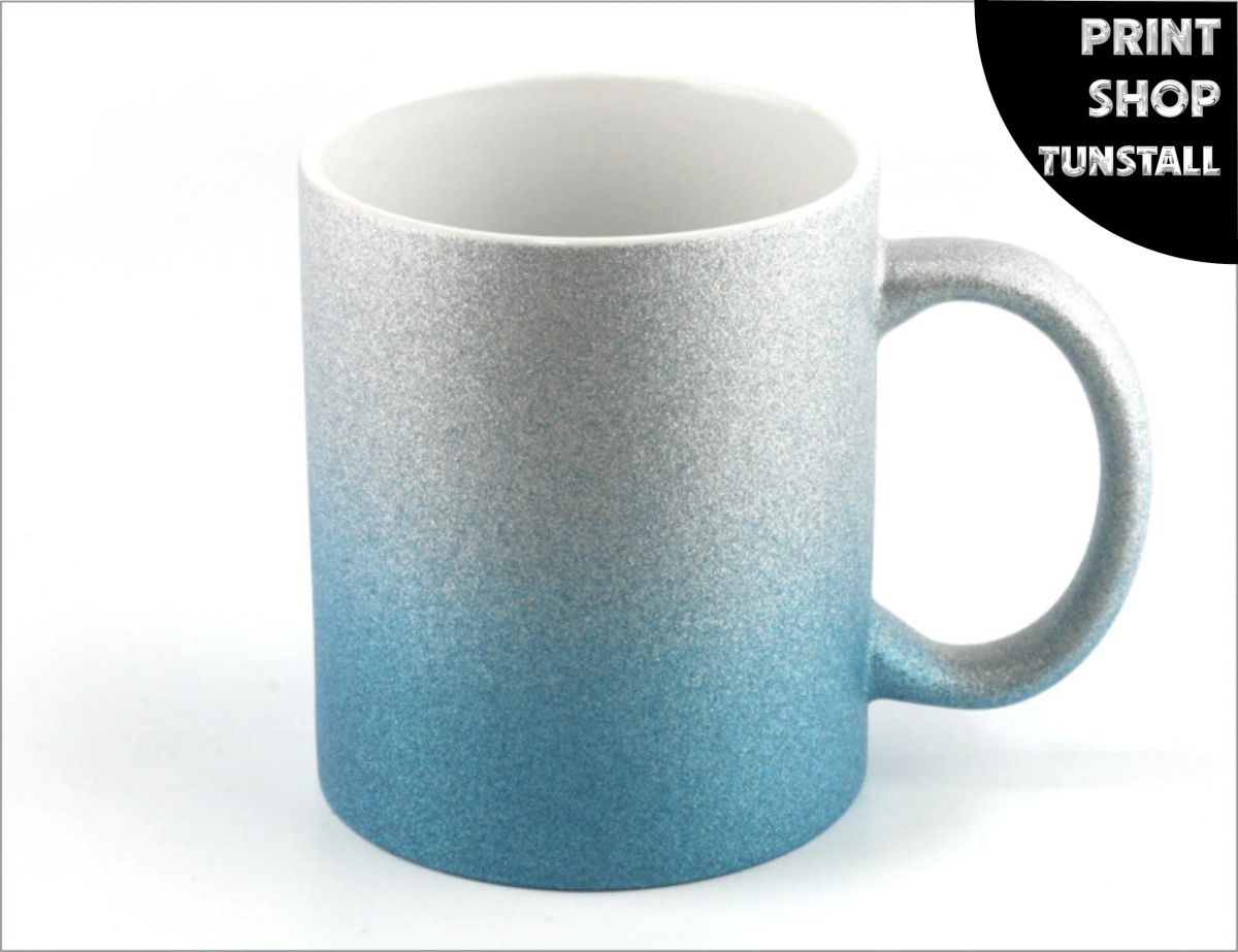 Silver Blue Glitter mug with light textured finish