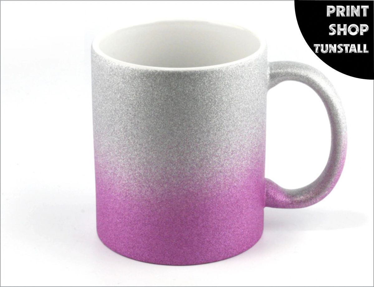 Silver Pink Glitter mug with light textured finish